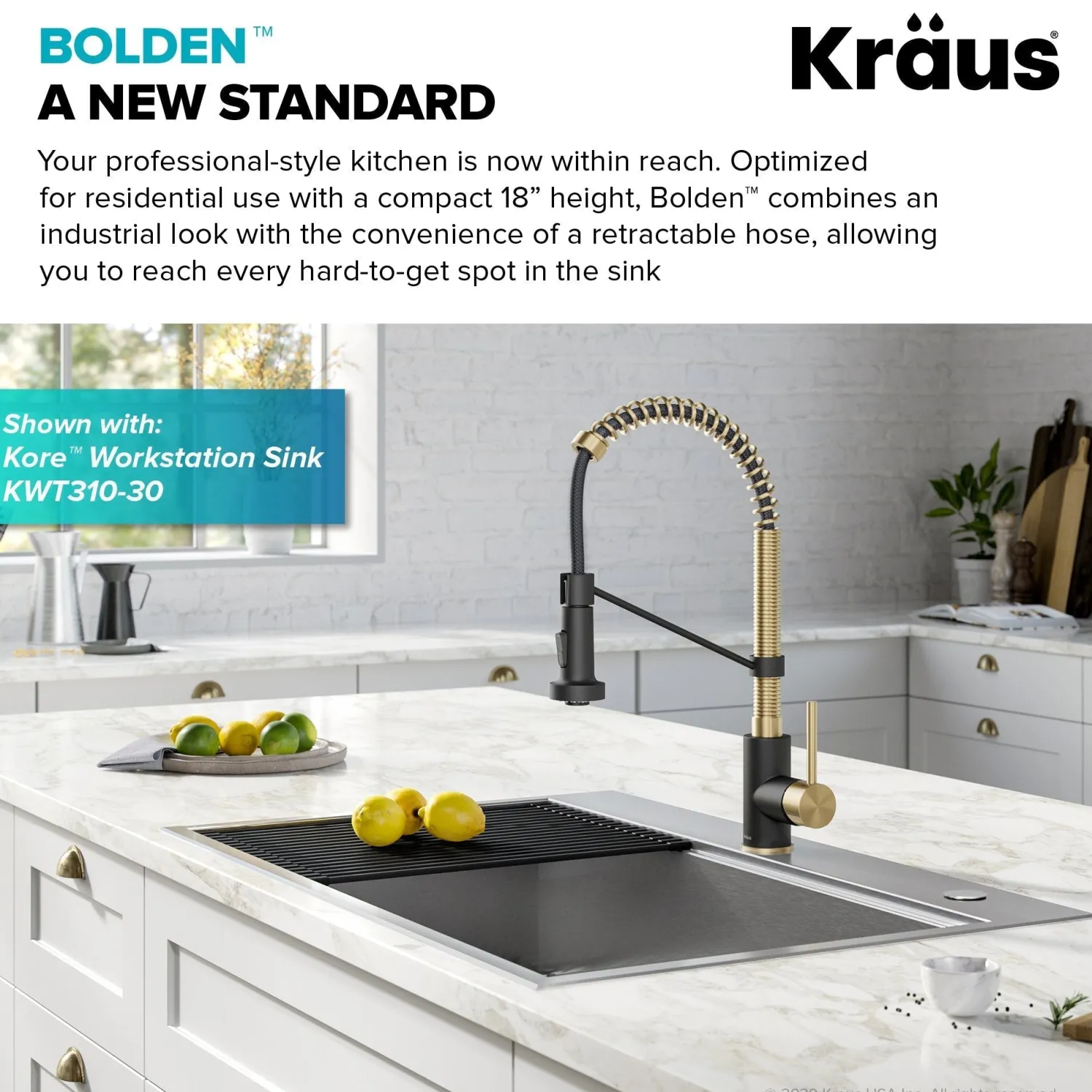 Bolden 18-Inch Commercial Kitchen Faucet with Pull-Down Sprayhead in Spot Free Antique Champagne Bronze/Matte Black Single Hole