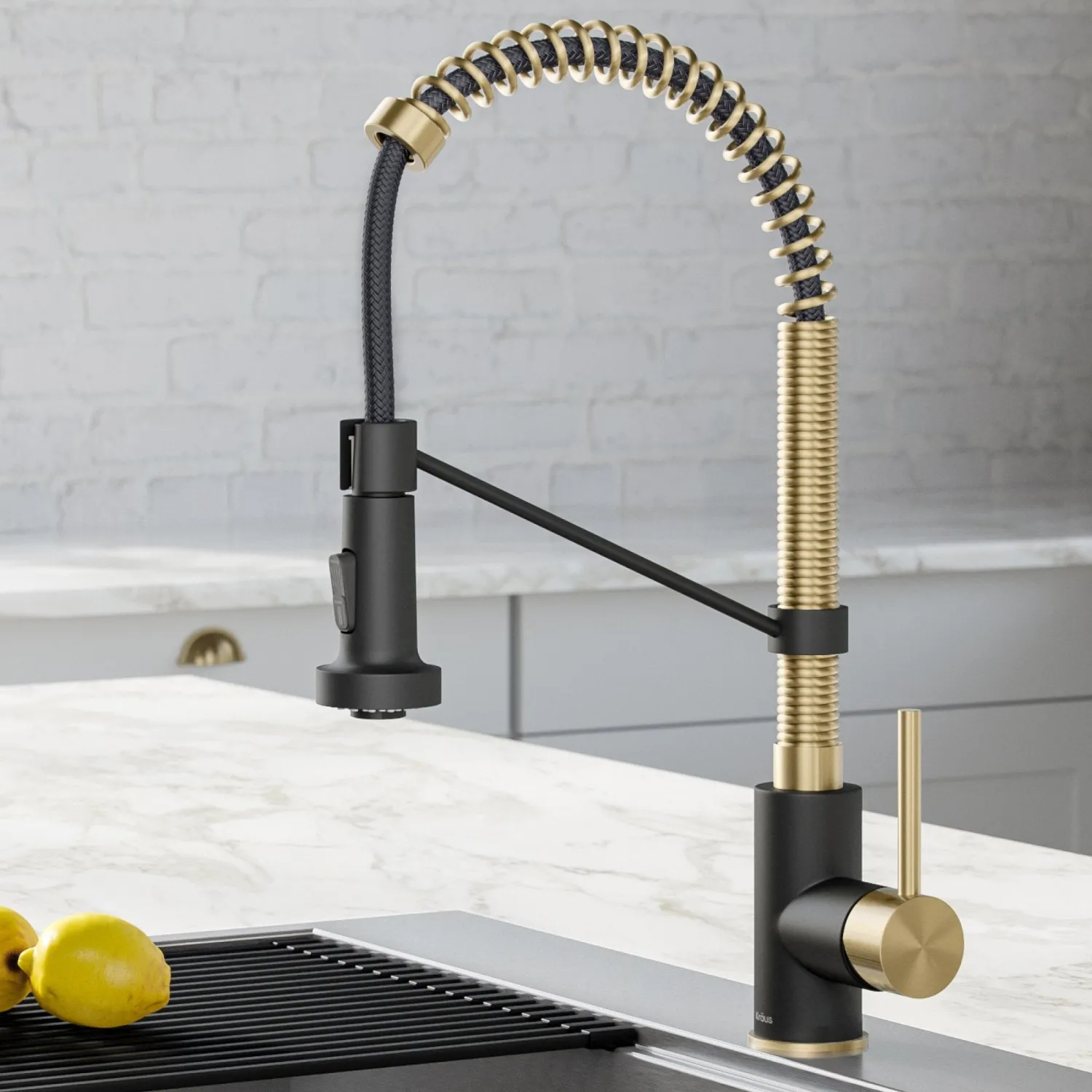 Bolden 18-Inch Commercial Kitchen Faucet with Pull-Down Sprayhead in Spot Free Antique Champagne Bronze/Matte Black Single Hole
