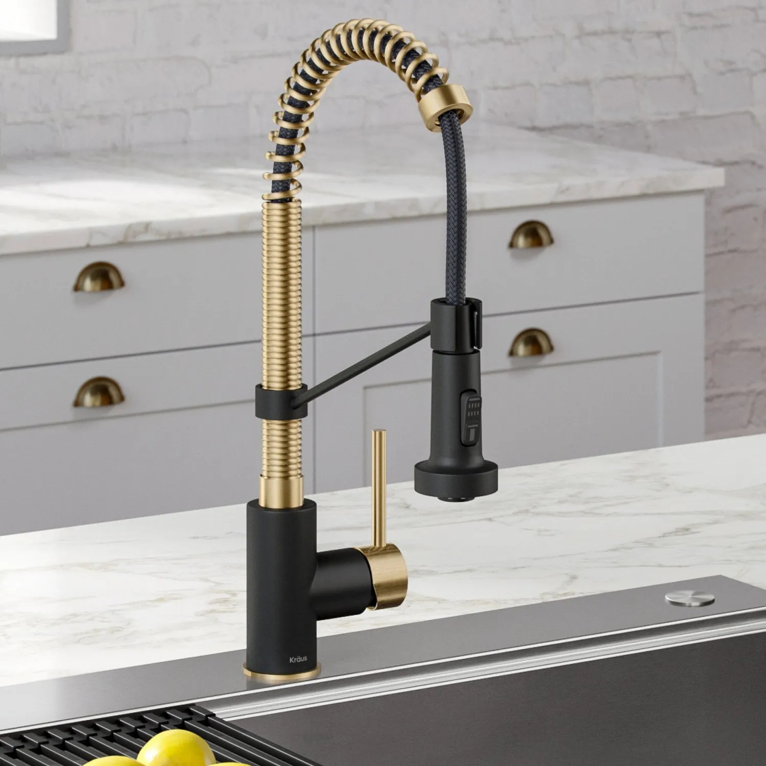 Bolden 18-Inch Commercial Kitchen Faucet with Pull-Down Sprayhead in Spot Free Antique Champagne Bronze/Matte Black Single Hole