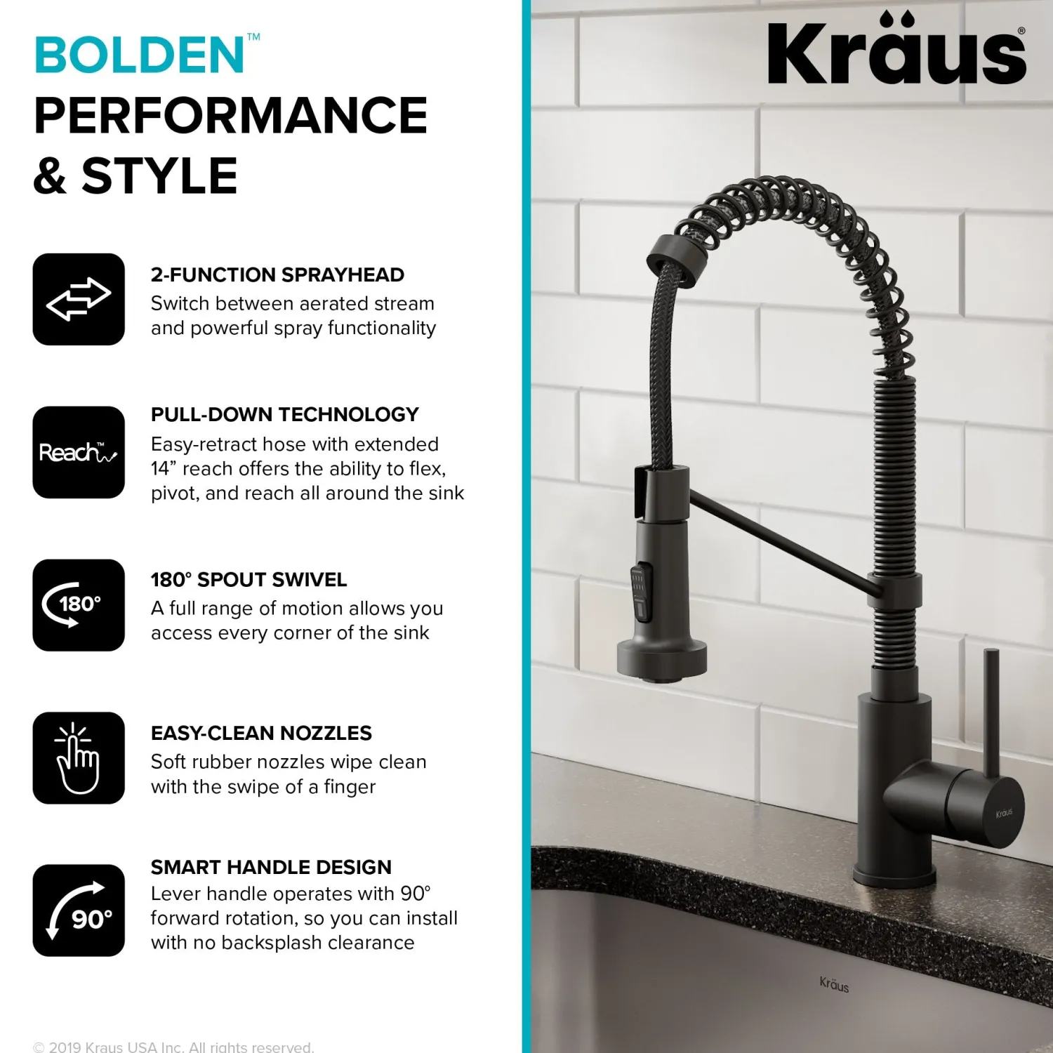 Sale Bolden 18-Inch Commercial Kitchen Faucet with Soap Dispenser in Matte Black Single Hole