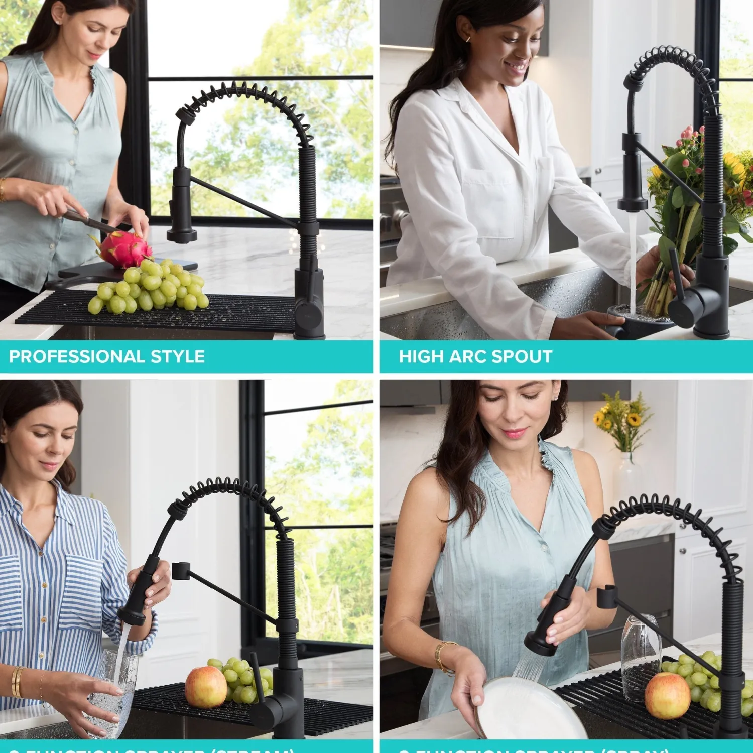 Sale Bolden 18-Inch Commercial Kitchen Faucet with Soap Dispenser in Matte Black Single Hole