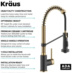 Clearance Bolden 18-Inch Commercial Kitchen Faucet with Pull-Down Sprayhead in Brushed Brass & Matte Black Single Hole