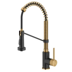 Clearance Bolden 18-Inch Commercial Kitchen Faucet with Pull-Down Sprayhead in Brushed Brass & Matte Black Single Hole