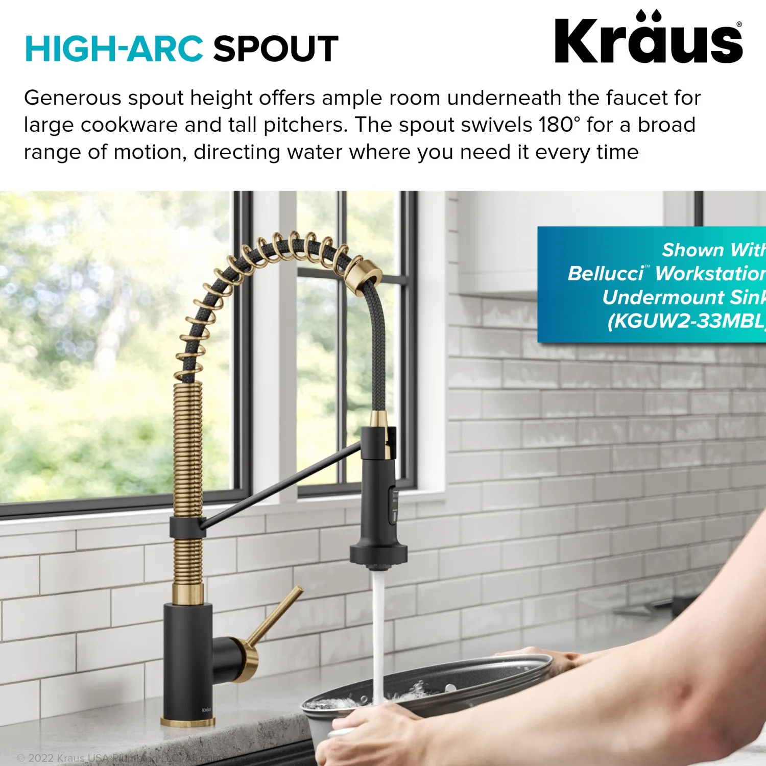 Clearance Bolden 18-Inch Commercial Kitchen Faucet with Pull-Down Sprayhead in Brushed Brass & Matte Black Single Hole