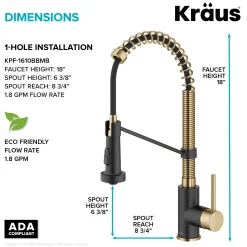 Clearance Bolden 18-Inch Commercial Kitchen Faucet with Pull-Down Sprayhead in Brushed Brass & Matte Black Single Hole