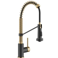 Clearance Bolden 18-Inch Commercial Kitchen Faucet with Pull-Down Sprayhead in Brushed Brass & Matte Black Single Hole