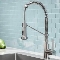 Sale Bolden 18-Inch Commercial Kitchen Faucet with Pull-Down Sprayhead in Stainless Steel Single Hole