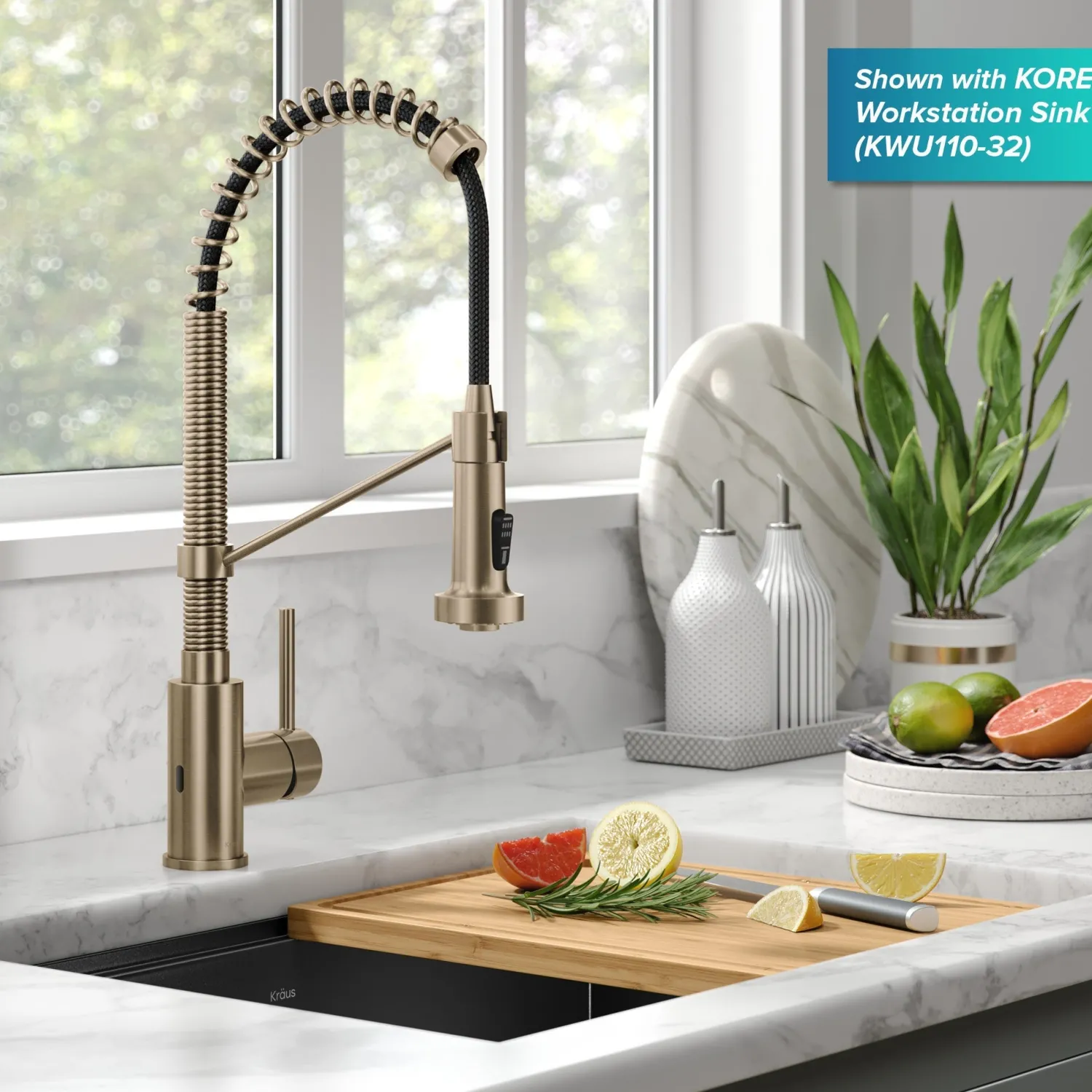 Bolden Touchless Pull-Down Single Handle Faucet in Spot Free Antique Champagne Bronze Touchless, Sensor And Tap Activated Kitchen Faucets|Single Hole