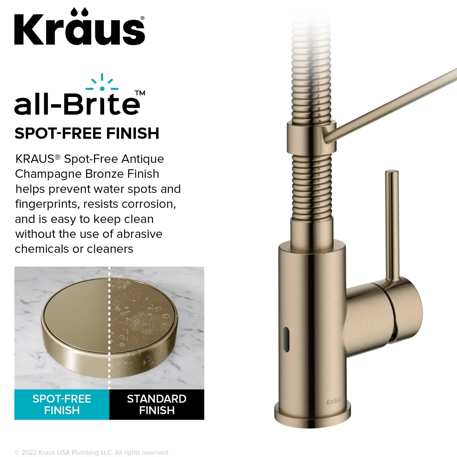 Bolden Touchless Pull-Down Single Handle Faucet in Spot Free Antique Champagne Bronze Touchless, Sensor And Tap Activated Kitchen Faucets|Single Hole