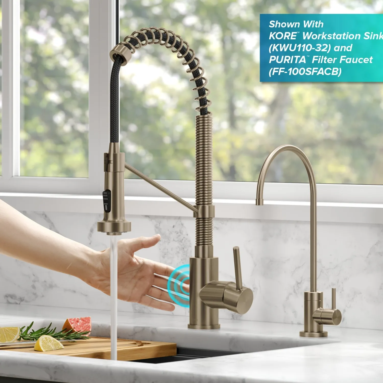 Bolden Touchless Pull-Down Single Handle Faucet in Spot Free Antique Champagne Bronze Touchless, Sensor And Tap Activated Kitchen Faucets|Single Hole
