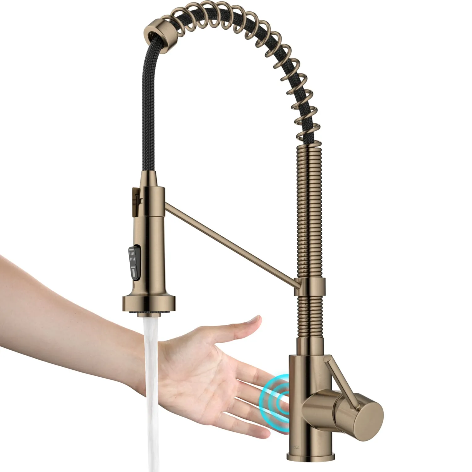Bolden Touchless Pull-Down Single Handle Faucet in Spot Free Antique Champagne Bronze Touchless, Sensor And Tap Activated Kitchen Faucets|Single Hole