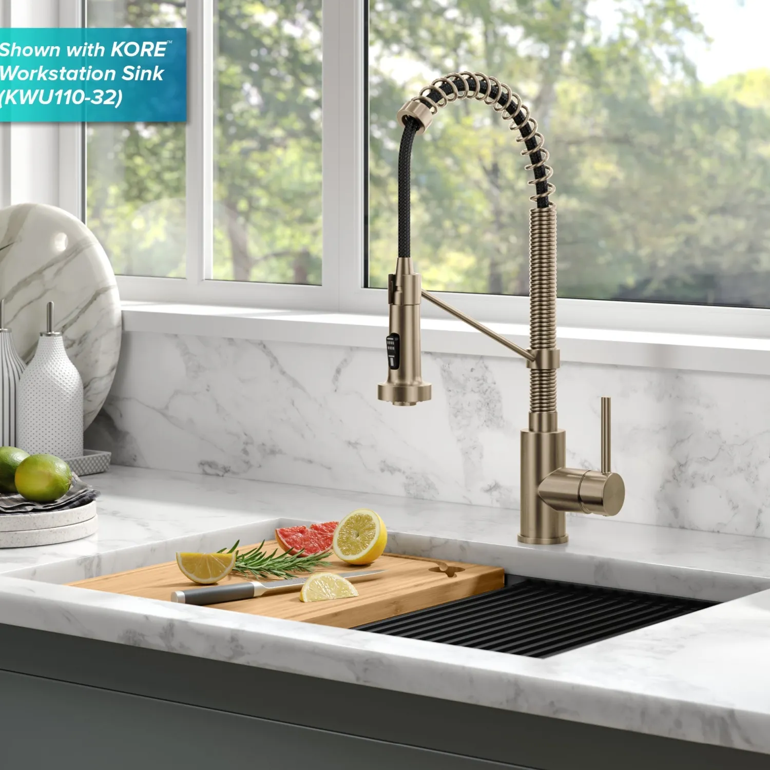 Bolden Touchless Pull-Down Single Handle Faucet in Spot Free Antique Champagne Bronze Touchless, Sensor And Tap Activated Kitchen Faucets|Single Hole