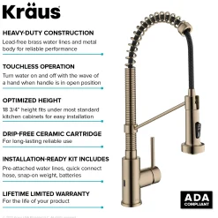 Bolden Touchless Pull-Down Single Handle Faucet in Spot Free Antique Champagne Bronze Touchless, Sensor And Tap Activated Kitchen Faucets|Single Hole