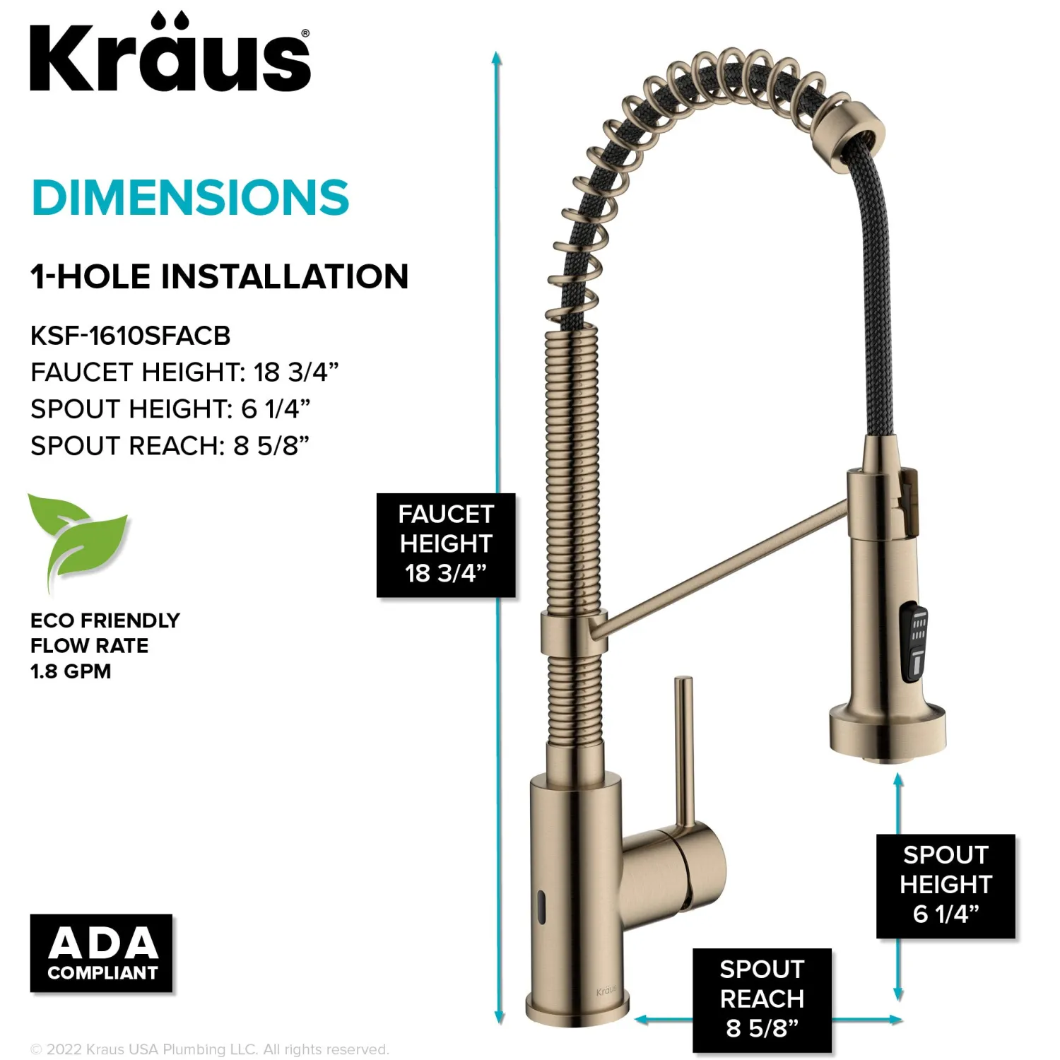 Bolden Touchless Pull-Down Single Handle Faucet in Spot Free Antique Champagne Bronze Touchless, Sensor And Tap Activated Kitchen Faucets|Single Hole
