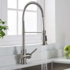 Outlet Britt Commercial Style Kitchen Faucet in All-Brite Spot Free Stainless Steel Single Hole