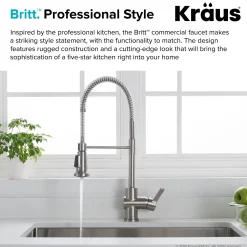 Outlet Britt Commercial Style Kitchen Faucet in All-Brite Spot Free Stainless Steel Single Hole