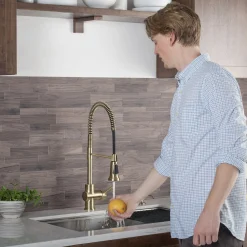 Online Britt Commercial Style Kitchen Faucet in Brushed Gold Single Hole