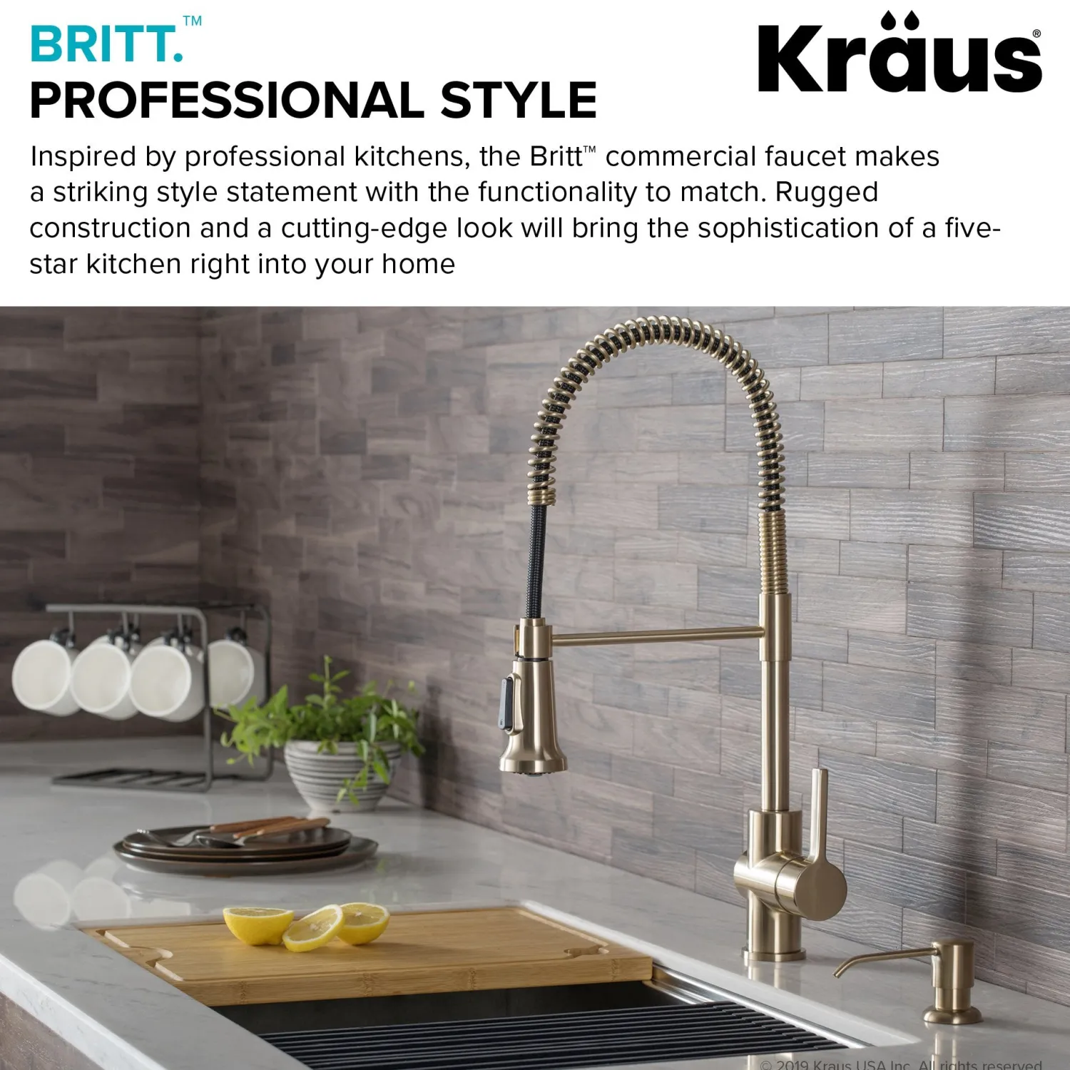 Online Britt Commercial Style Kitchen Faucet in Brushed Gold Single Hole
