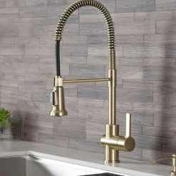 Online Britt Commercial Style Kitchen Faucet in Brushed Gold Single Hole