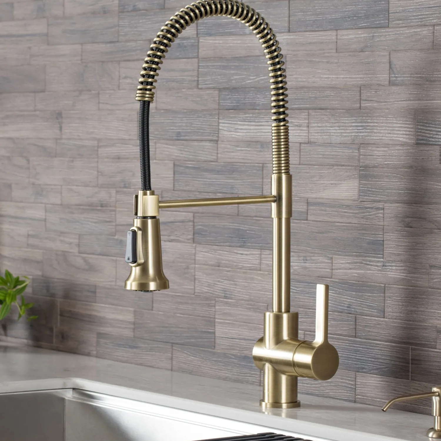 Online Britt Commercial Style Kitchen Faucet in Brushed Gold Single Hole
