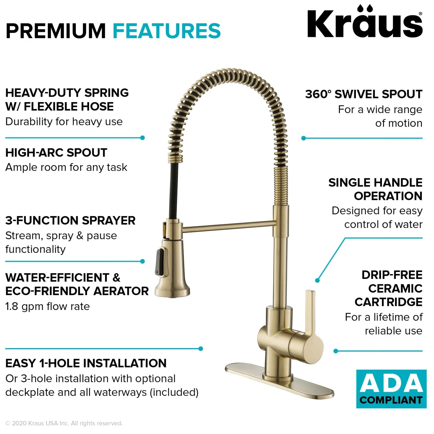 Britt Commercial Style Kitchen Faucet in Spot Free Antique Champagne Bronze Single Hole