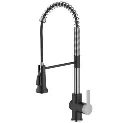 Britt Commercial Style Pull-Down Single Handle Kitchen Faucet in Spot-Free Stainless Steel and Matte Black Single Hole
