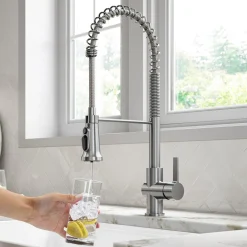 Britt Commercial Style Kitchen Faucet with Integrated Water Filter Spout in Spot Free Stainless Steel Water Filter Faucets