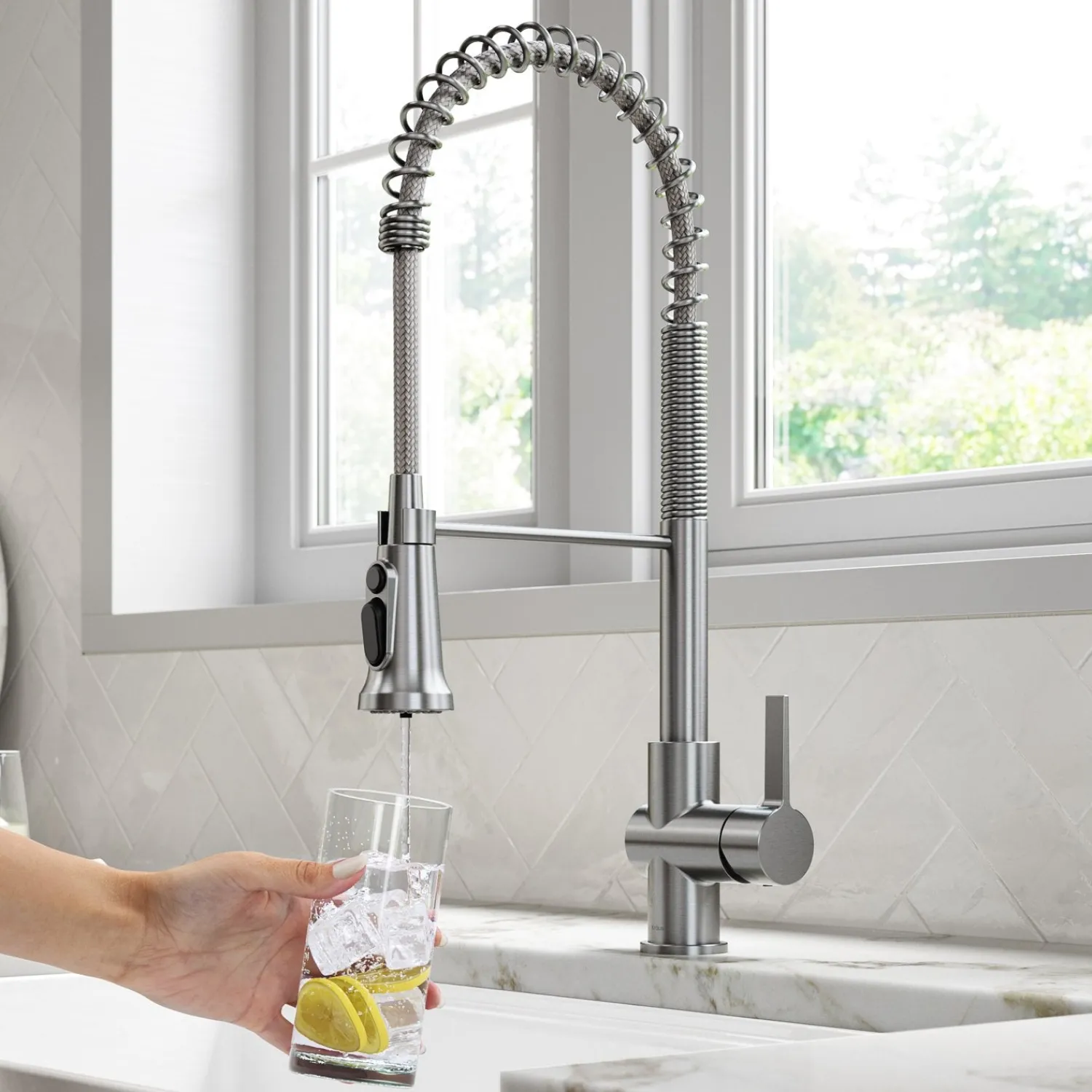 Britt Commercial Style Kitchen Faucet with Integrated Water Filter Spout in Spot Free Stainless Steel Water Filter Faucets