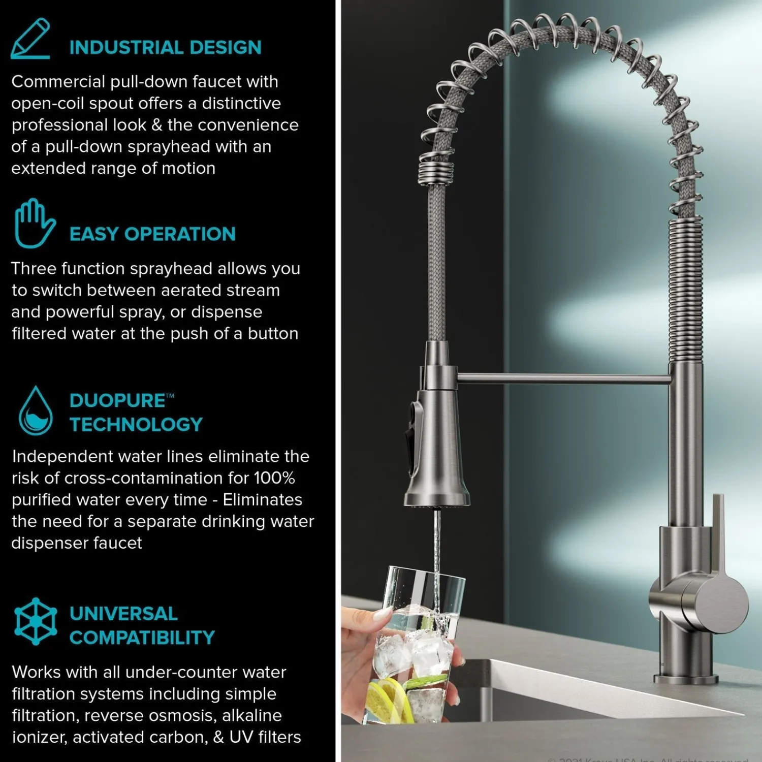 New Britt Commercial Style Kitchen Faucet with Integrated Water Filter Spout in Matte Black Water Filter Faucets