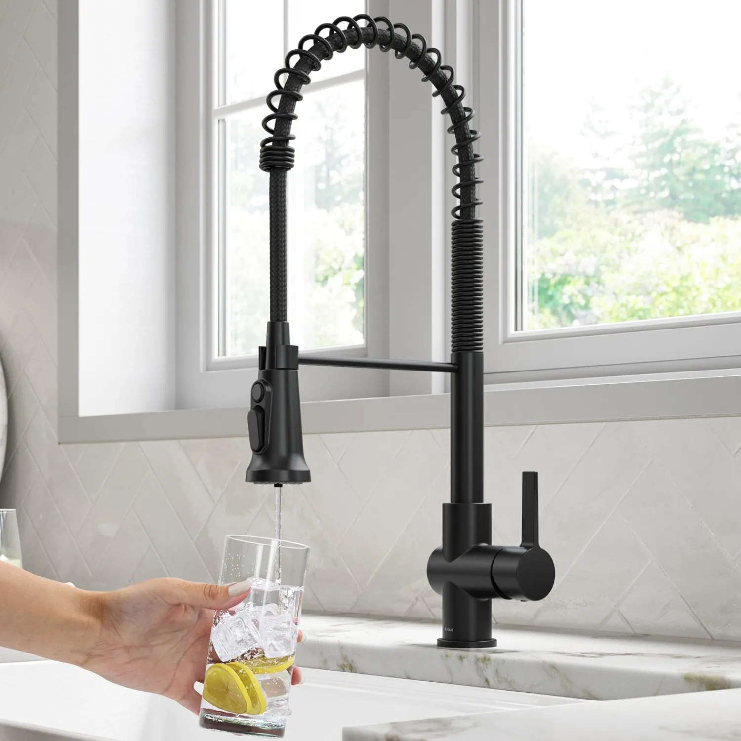 New Britt Commercial Style Kitchen Faucet with Integrated Water Filter Spout in Matte Black Water Filter Faucets
