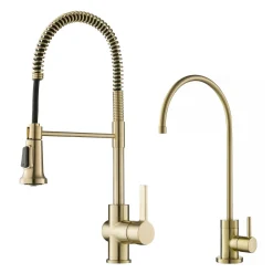 Hot Britt Commercial Style Kitchen Faucet and Purita Water Filter Faucet Combo in Spot Free Antique Champagne Bronze Single Hole|Water Filter Faucets