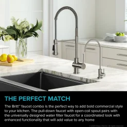 Outlet Britt Commercial Style Kitchen Faucet and Purita Water Filter Faucet Combo in Spot Free Stainless Steel Single Hole|Water Filter Faucets