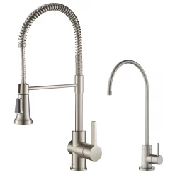 Outlet Britt Commercial Style Kitchen Faucet and Purita Water Filter Faucet Combo in Spot Free Stainless Steel Single Hole|Water Filter Faucets