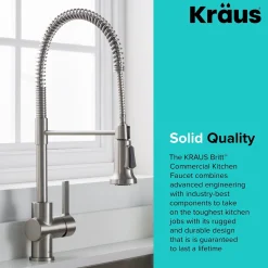 Discount Britt Single Handle Commercial Kitchen Faucet with Deck Plate and Soap Dispenser in all-Brite Spot Free Stainless Steel Single Hole