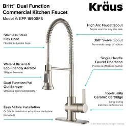 Discount Britt Single Handle Commercial Kitchen Faucet with Deck Plate and Soap Dispenser in all-Brite Spot Free Stainless Steel Single Hole