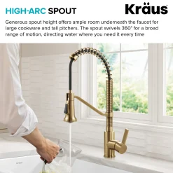 Sale Britt Single Handle Pull Down Kitchen Faucet in Spot-Free Brushed Brass Single Hole