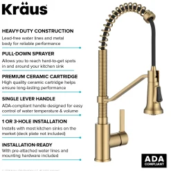 Sale Britt Single Handle Pull Down Kitchen Faucet in Spot-Free Brushed Brass Single Hole