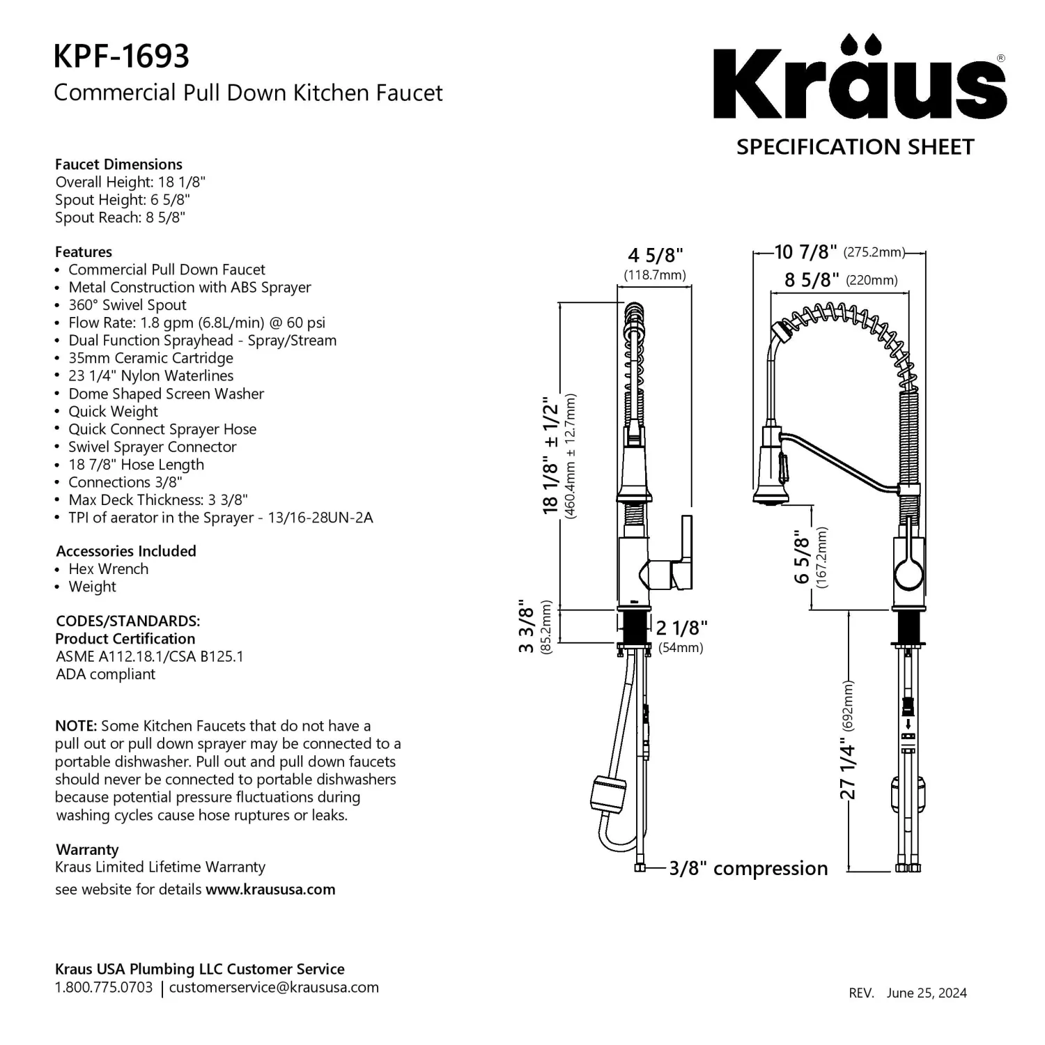 Britt Single Handle Pull Down Kitchen Faucet in Matte Black Single Hole