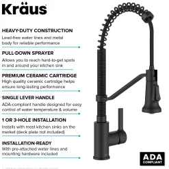 Britt Single Handle Pull Down Kitchen Faucet in Matte Black Single Hole