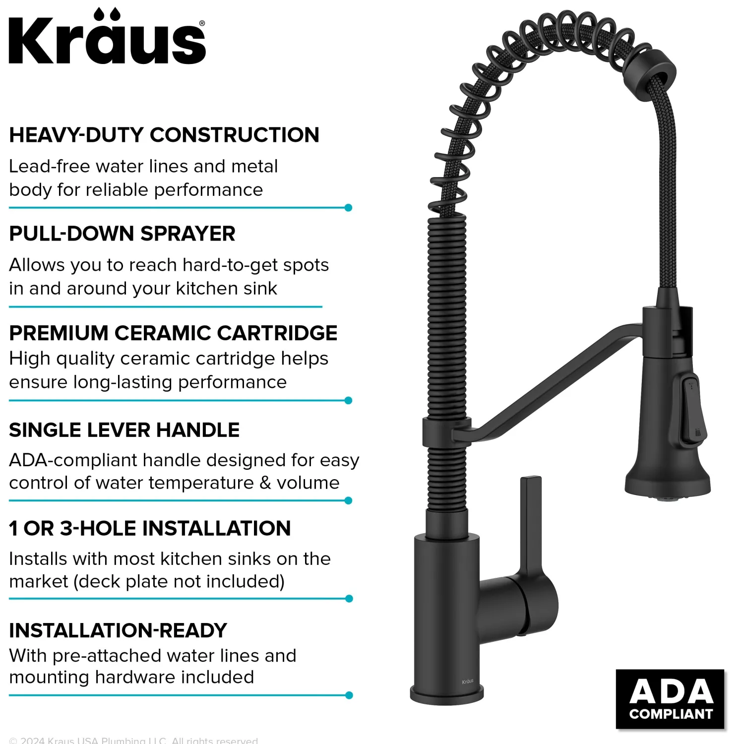 Britt Single Handle Pull Down Kitchen Faucet in Matte Black Single Hole