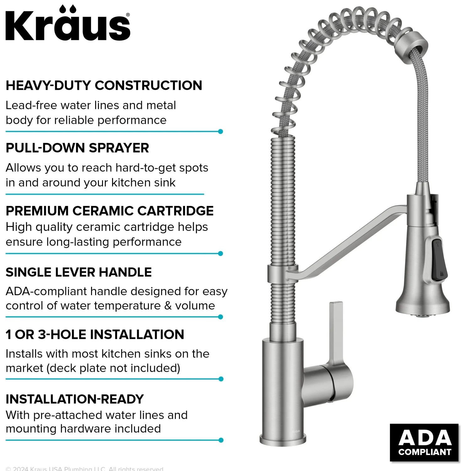 Clearance Britt Single Handle Pull Down Kitchen Faucet in Spot-Free Stainless Steel Single Hole
