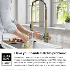 Hot Britt Touchless Pull-Down Single Handle Faucet in Spot Free Antique Champagne Bronze Touchless, Sensor And Tap Activated Kitchen Faucets|Single Hole