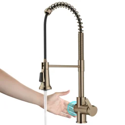 Hot Britt Touchless Pull-Down Single Handle Faucet in Spot Free Antique Champagne Bronze Touchless, Sensor And Tap Activated Kitchen Faucets|Single Hole