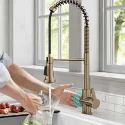 Hot Britt Touchless Pull-Down Single Handle Faucet in Spot Free Antique Champagne Bronze Touchless, Sensor And Tap Activated Kitchen Faucets|Single Hole