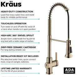 Hot Britt Touchless Pull-Down Single Handle Faucet in Spot Free Antique Champagne Bronze Touchless, Sensor And Tap Activated Kitchen Faucets|Single Hole