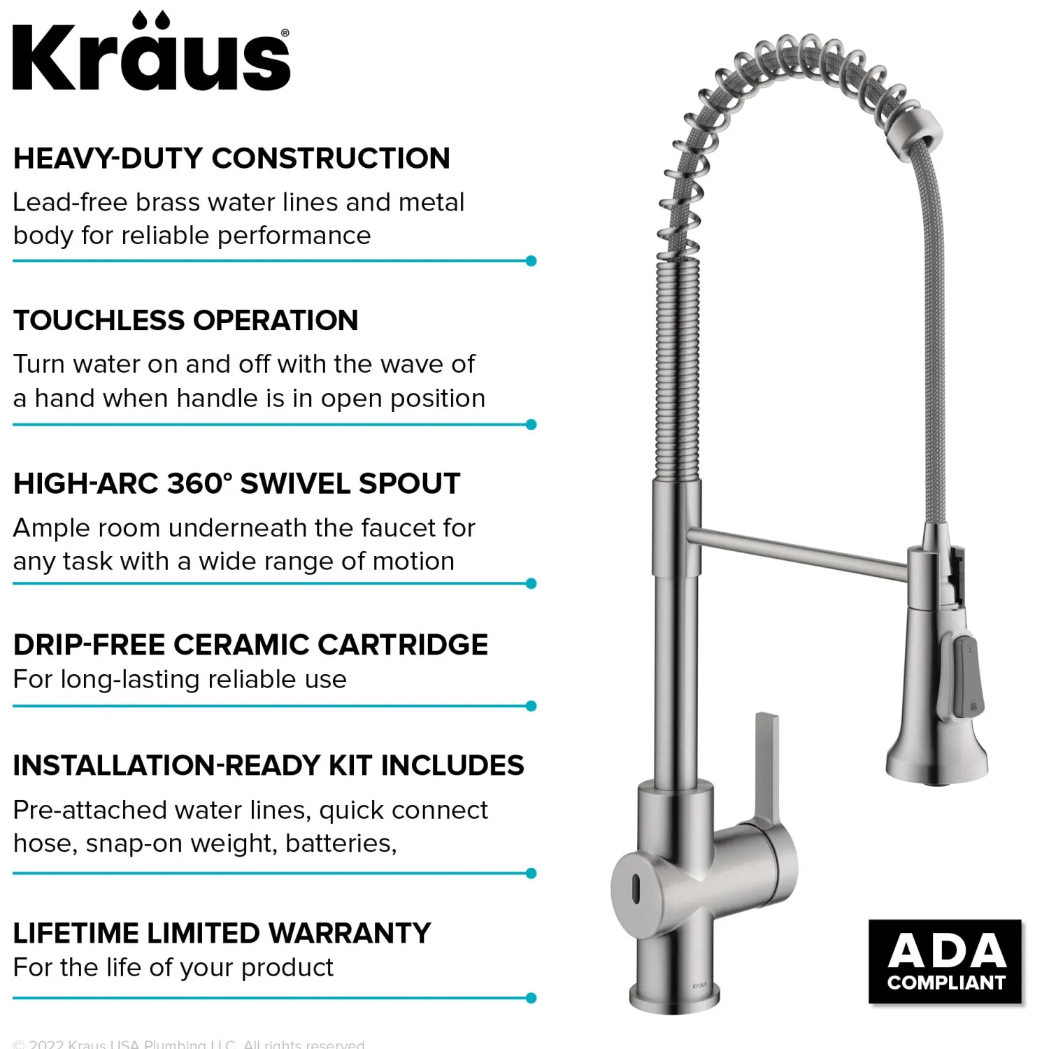 Best Britt Touchless Pull-Down Single Handle Faucet in Spot Free Stainless Steel Touchless, Sensor And Tap Activated Kitchen Faucets|Single Hole