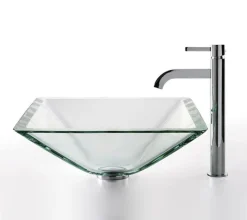 Best Clear Aquamarine Glass Vessel Sink and Ramus Faucet Sink And Faucet Combos