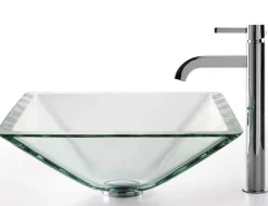 Best Clear Aquamarine Glass Vessel Sink and Ramus Faucet Sink And Faucet Combos