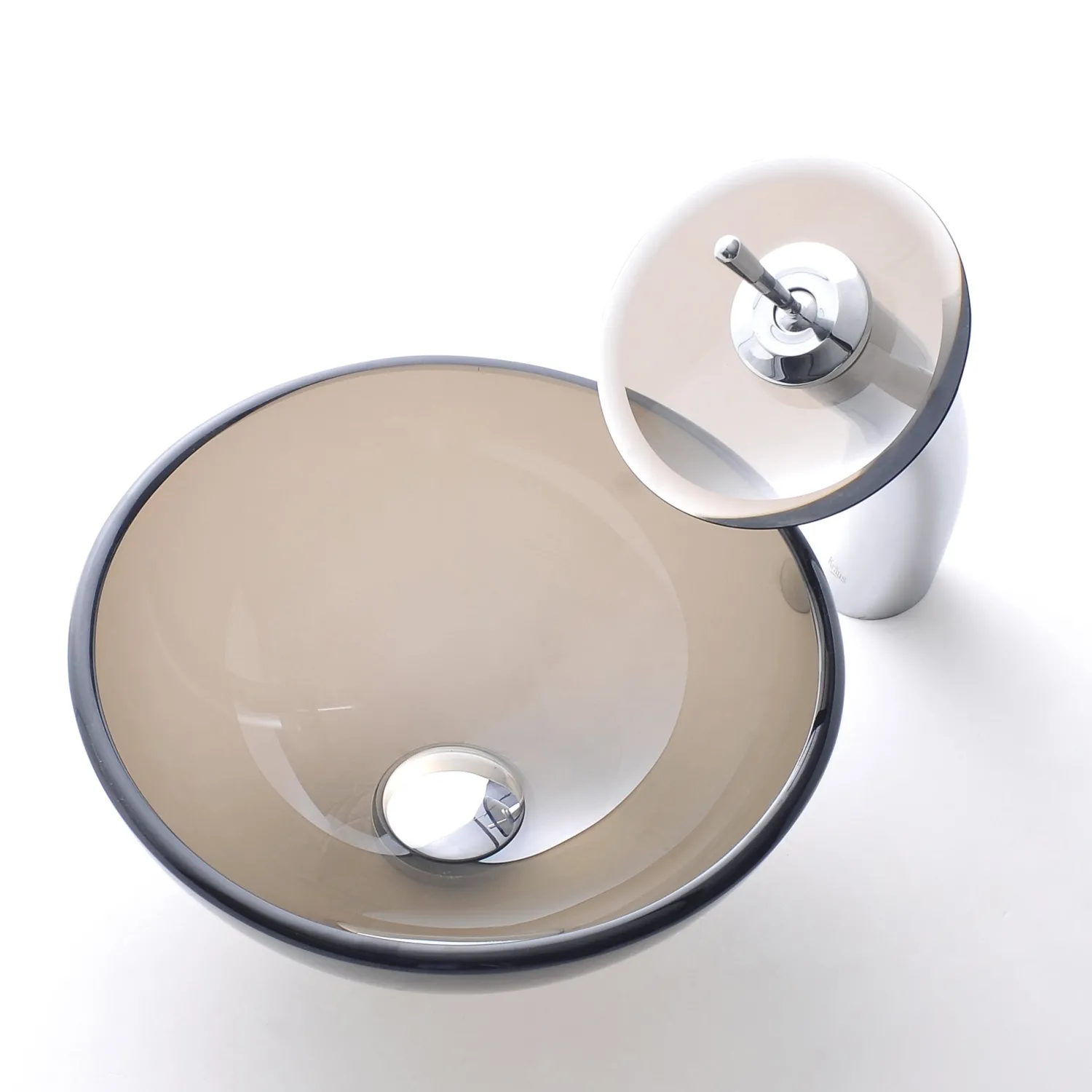Discount Clear Brown 14" Glass Vessel Bathroom Sink with PU-MR Above Counter / Vessel Sinks