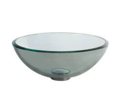 Sale Clear 14" Glass Vessel Bathroom Sink with PU-MR Above Counter / Vessel Sinks
